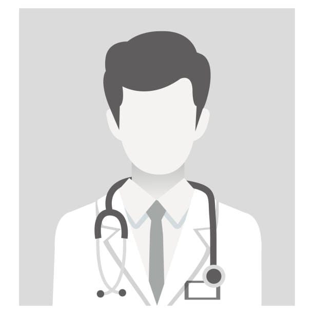 Illustration of a male doctor with a stethoscope around his neck and white coat.